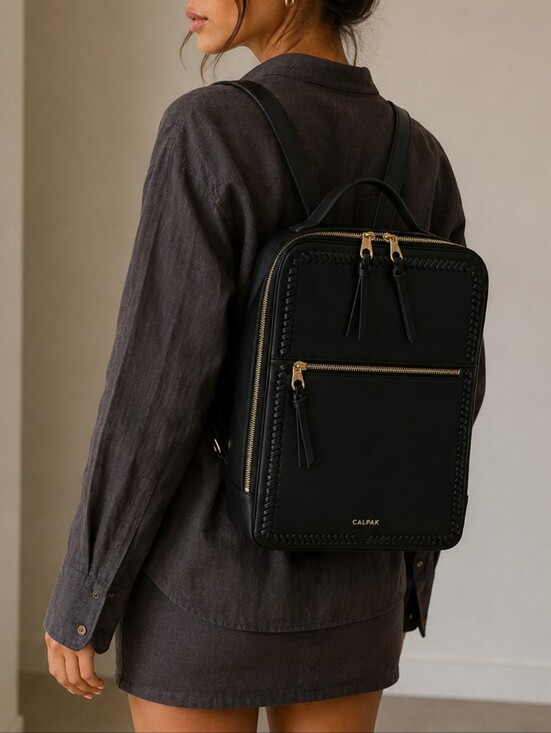 Calpak Handbags - Calpak Black Backpack with Gold Details